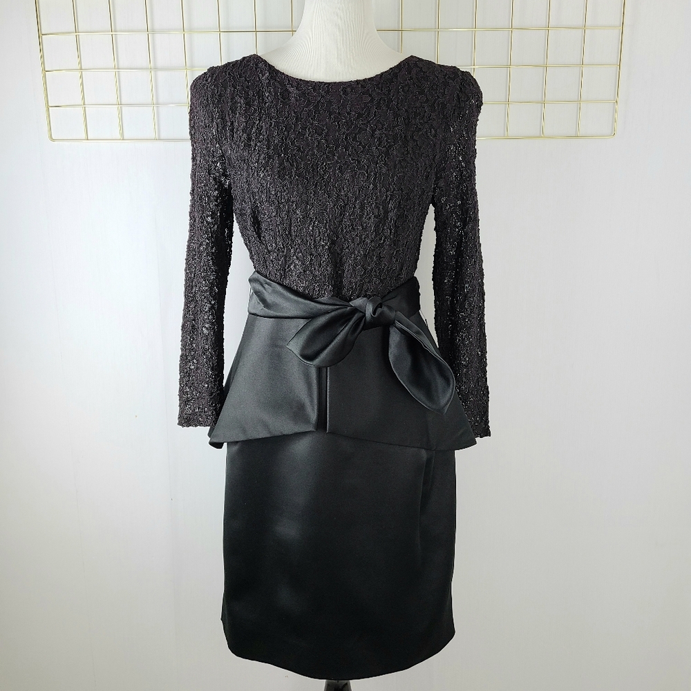 Ursula of Switzerland Black Lace Satin Long Sleeve USA Sexy Witchy 80s Dress